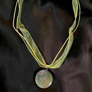 Natural Stone Pendant Ribbon Necklace